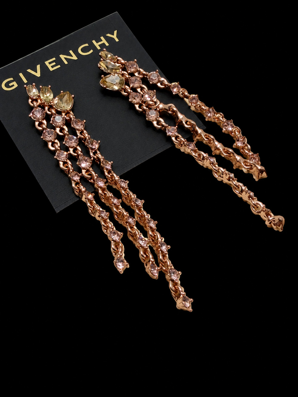 Givenchy Rose Gold Tone Pink Multi-Strand Shaky Crystal Linear Drop Earrings NWT